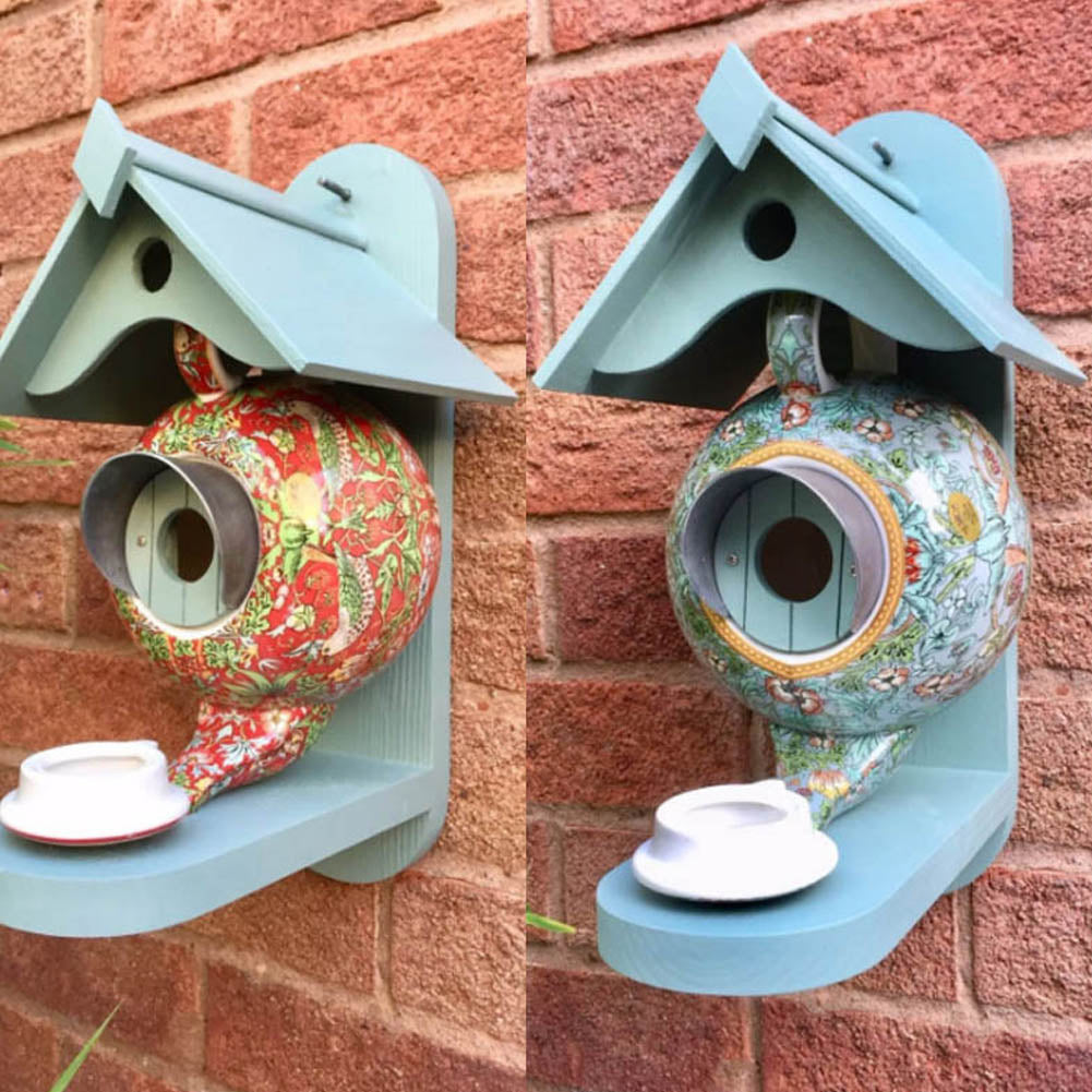 Casa de alimentación para aves en forma de tetera
