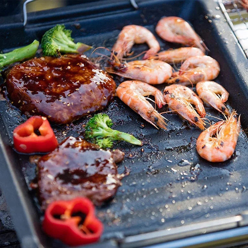 Feurossa Plancha de Asar Invertible | Para Parrilla de Gas y Cocina | 25 × 30 cm | Para Pizza, Carne, Verduras y Pescado