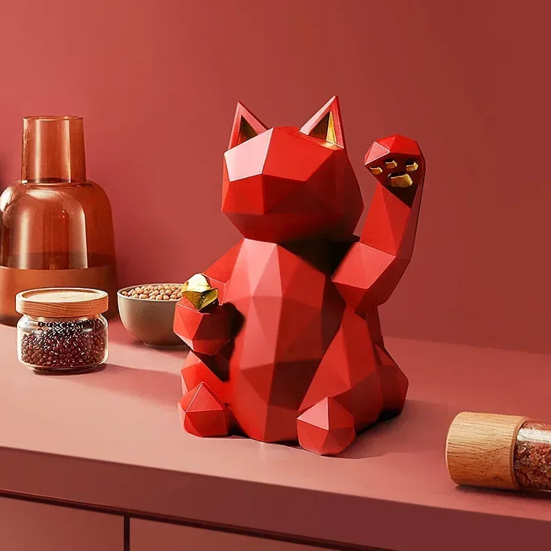Lisslune | Estatuas de Gato de la Suerte en Geometría Minimalista Nórdica
