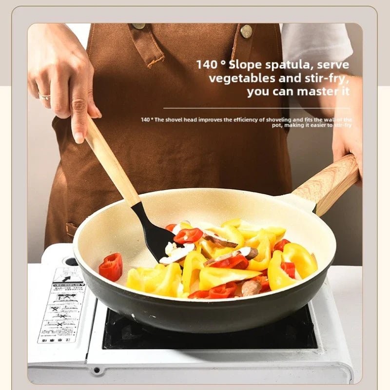 Juego de utensilios de cocina Culinora de silicona | Resistente al calor hasta 230 °C | 12 piezas con mangos de madera | Batidor, espátula, pinzas y más