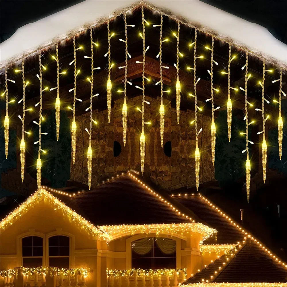 Cadena de luces LED en forma de carámbano | 8 Modos | Cortina de invierno | Decoración navideña y de Año Nuevo 2025 | Enchufe UE