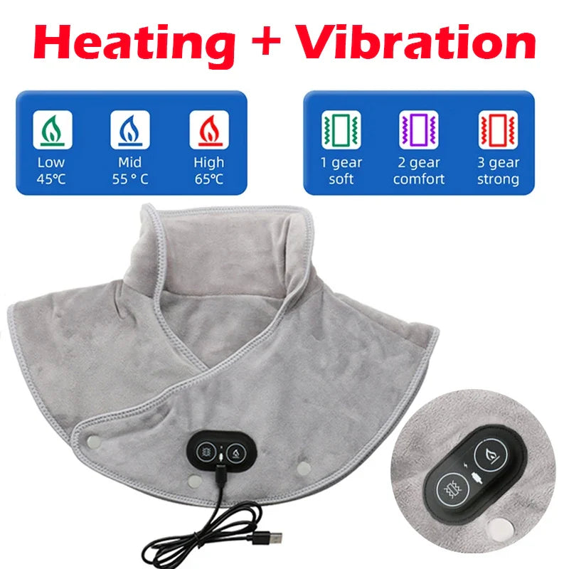 Masajeador de cuello y hombros térmico ThermoLiva | Almohadilla térmica USB con vibración | 3 niveles de temperatura y temporizador | Suave felpa