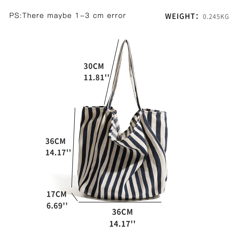 Bolso de tela de lino a rayas
