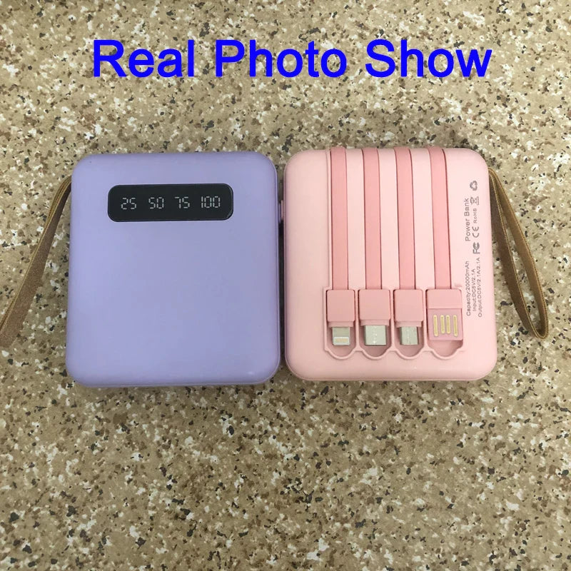 Mini-Powerbank con pantalla de espejo | 20.000 mAh | Función de carga rápida y cables integrados | Para iPhone, Samsung, Xiaomi y más