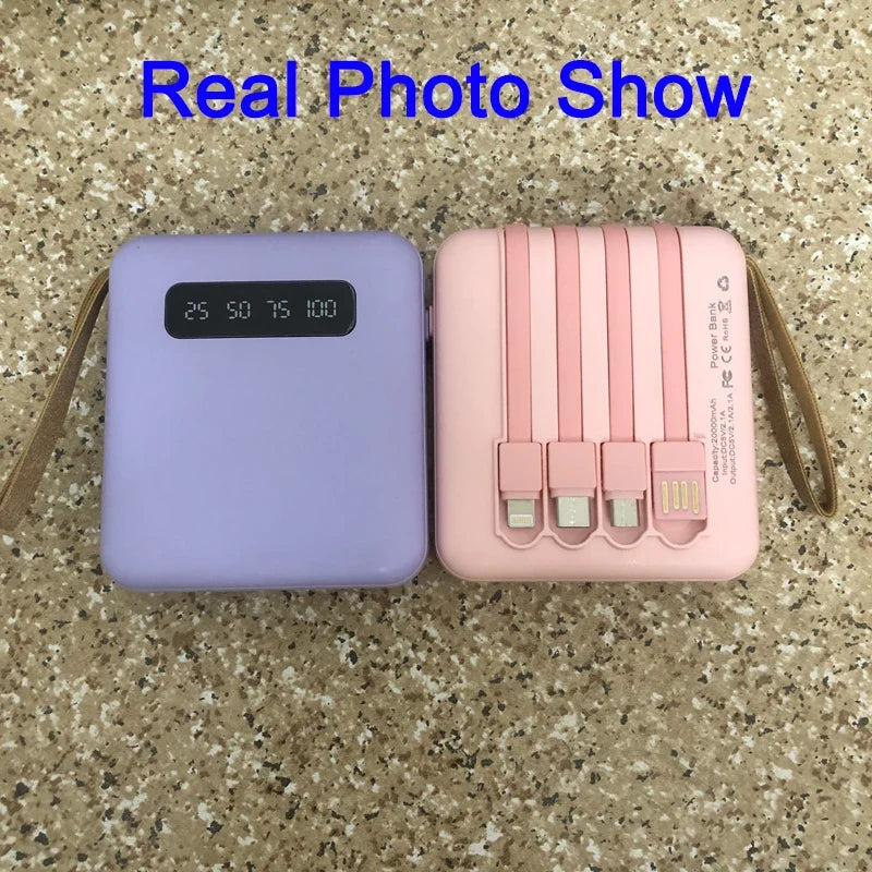Mini-Powerbank con pantalla espejo | 20.000 mAh | Función de carga rápida y cables integrados | Para iPhone, Samsung, Xiaomi y más