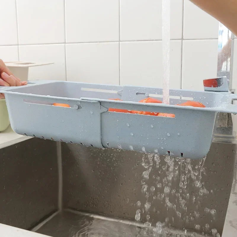 FlexDrain Escurridor de Cocina – Organizador de Fregadero Ajustable | Drenaje Automático & Deshidratador de Frutas y Verduras | Accesorios de Cocina Ahorra Espacio | Brehn