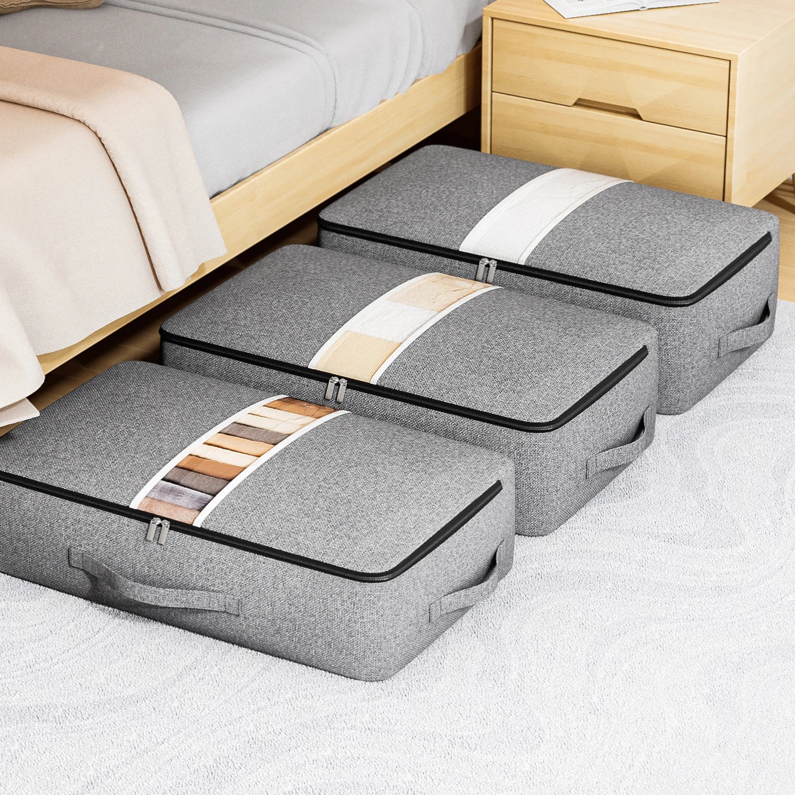 Livono Bolsa de Almacenamiento | Extra Grande y Plegable | Con Ventana Transparente y Cremallera | Tejido Cationico Gris