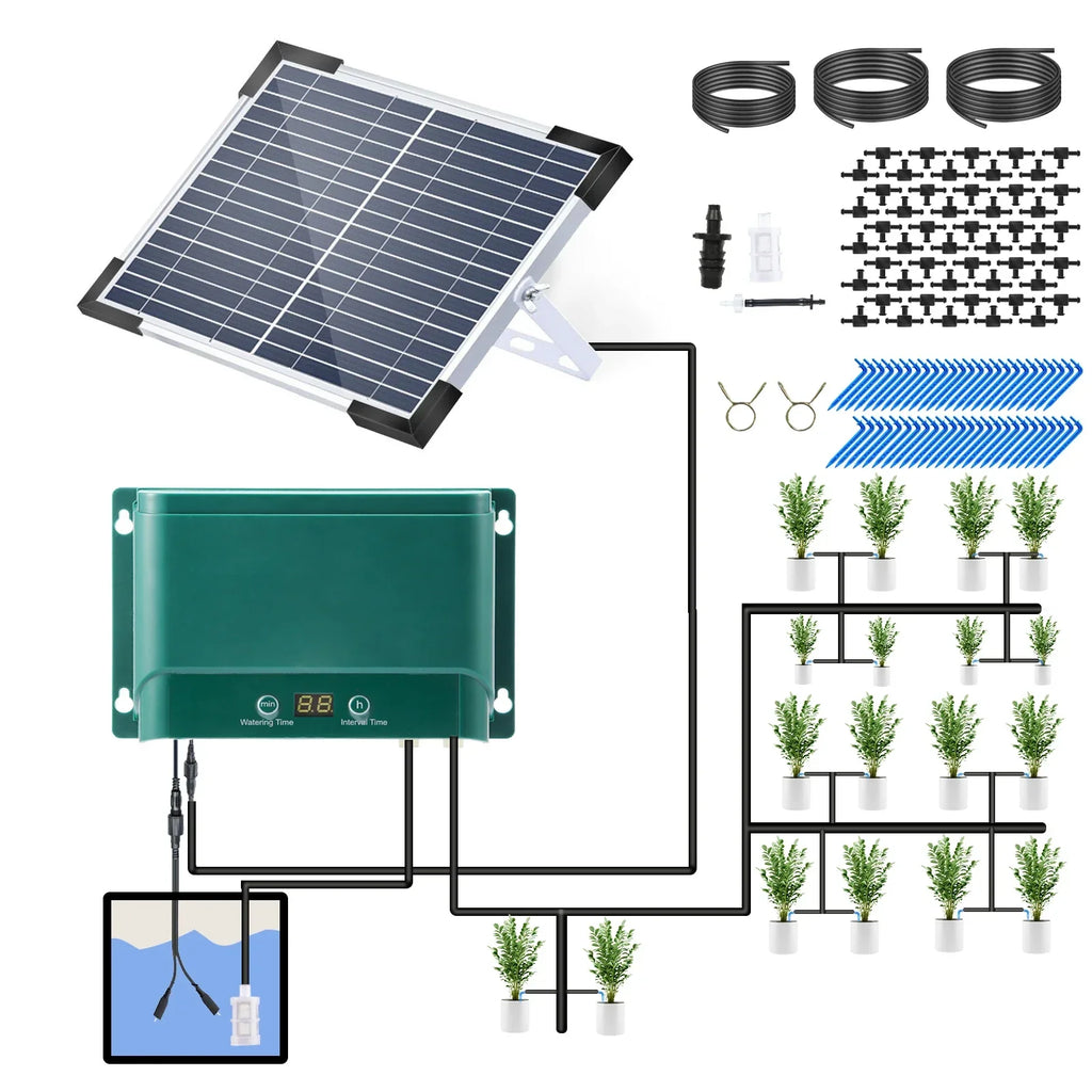 Kalsten | Kit de Sistema de Riego por Goteo Solar Automático con 30 Modos y 7 Temporizadores – AquaFlow