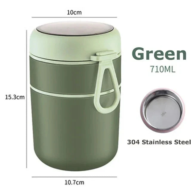 ThermoMea Contenedor Térmico de Acero Inoxidable | 530 ml / 710 ml | Taza Aislante para Sopas y Almuerzos | A Prueba de Fugas y Duradera