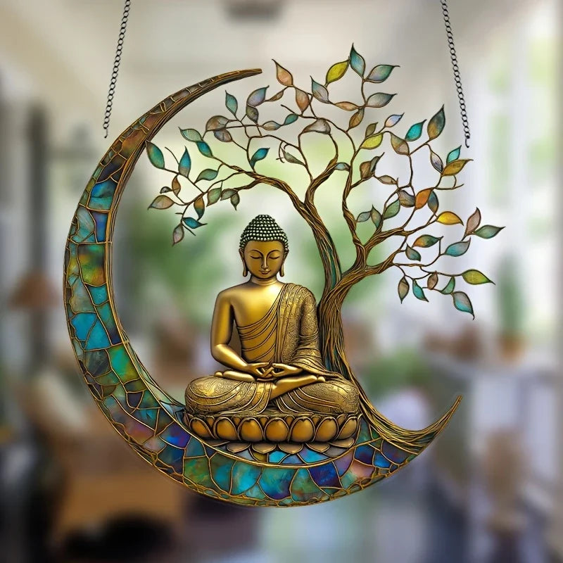 Atrapa Sol Acrílico ZenLight | Decoración en 2D de Buda | Accesorio para Ventanas y Hogar | Diseño Espiritual de Interiores