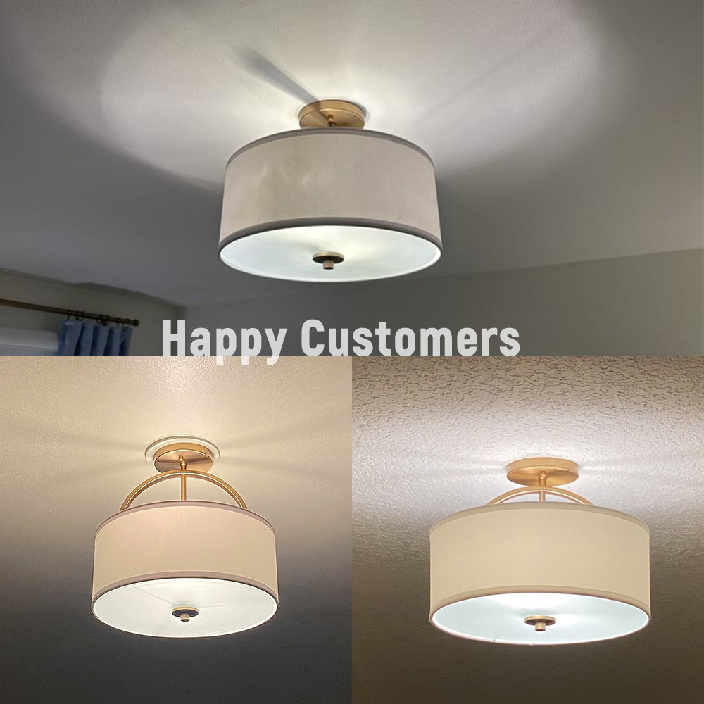 Montaje semisuspendido de tambor con pantalla de lino de 2 luces estilo escandinavo