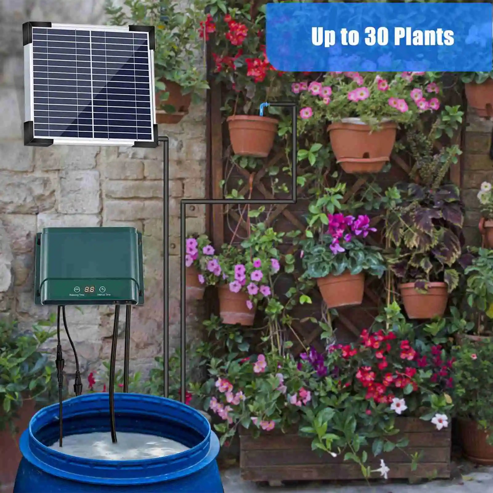 Kalsten | Kit de Sistema de Riego por Goteo Solar Automático con 30 Modos y 7 Temporizadores – AquaFlow