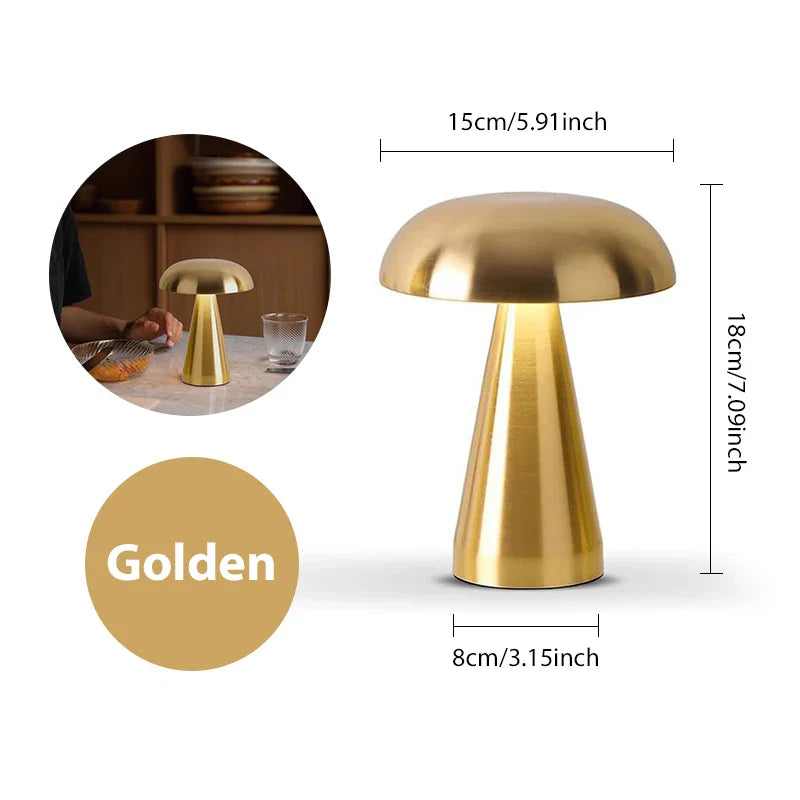 LumoShroom Lámpara de Mesa | Diseño Retro de Hongo | LED y Regulable | Recargable