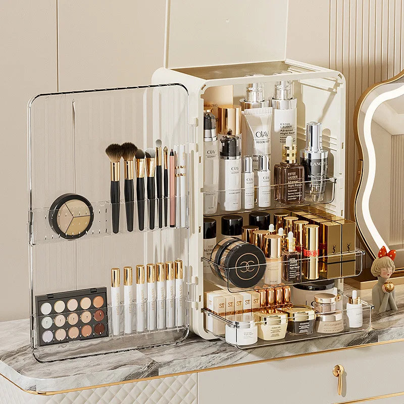 Caja de Almacenamiento Cosmético a Prueba de Polvo con Puerta Magnética para Maquillaje y Cuidado de la Piel