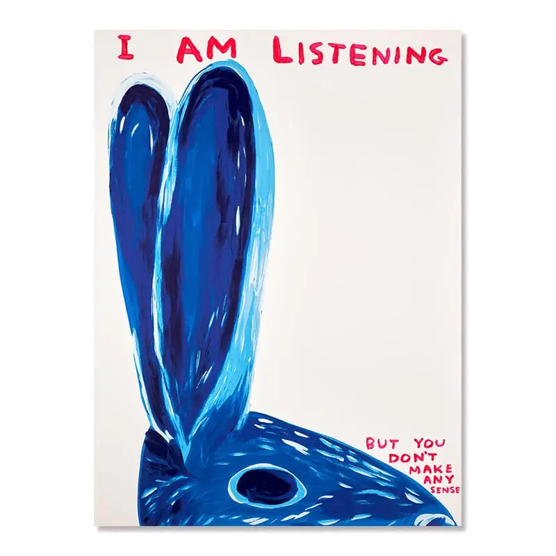 Lisslune | David Shrigley Conejo Gato Vino Galleta Tren Arte de Pared Impresiones Abstractas Pintura en Lienzo Póster Nórdico Imágenes Decoración de Sala de Estar