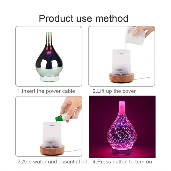 Lisslune | Difusor de Aceites Esenciales de Vidrio 3D AromaBurst con Luces LED