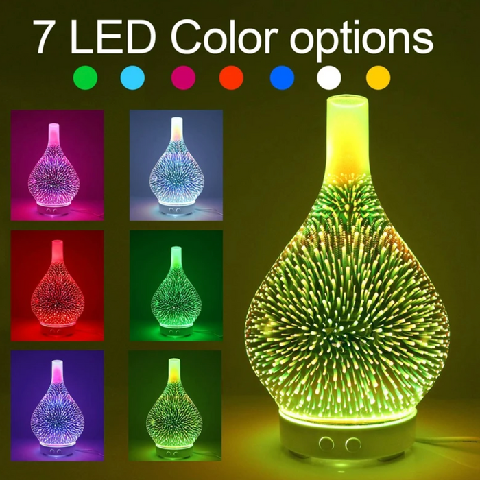 Lisslune | Difusor de Aceites Esenciales de Vidrio 3D AromaBurst con Luces LED