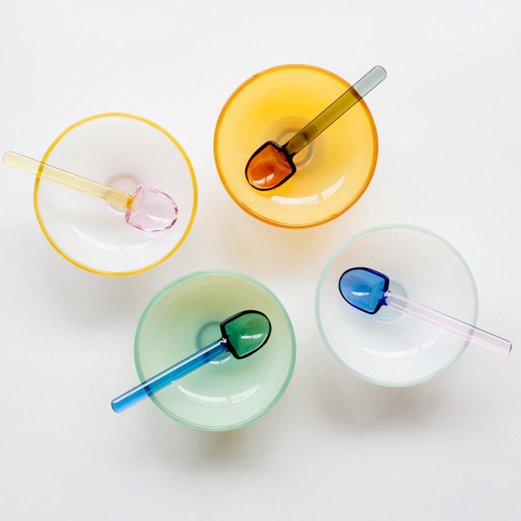 BowLift | Tazón de postre de borosilicato colorido con cuchara