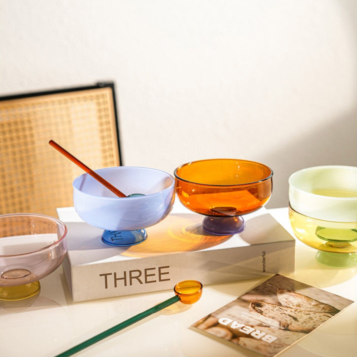 BowLift | Tazón de postre de borosilicato colorido con cuchara