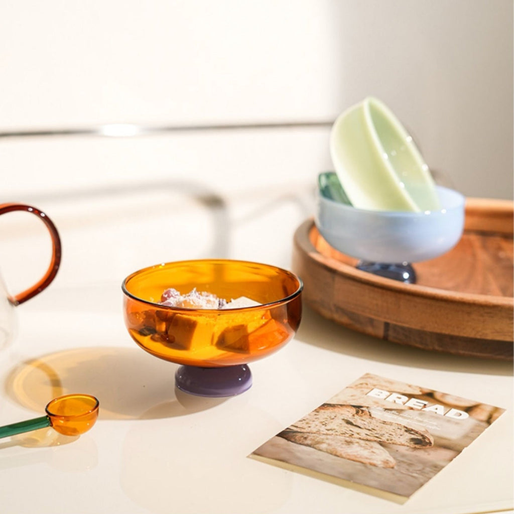 BowLift | Tazón de postre de borosilicato colorido con cuchara
