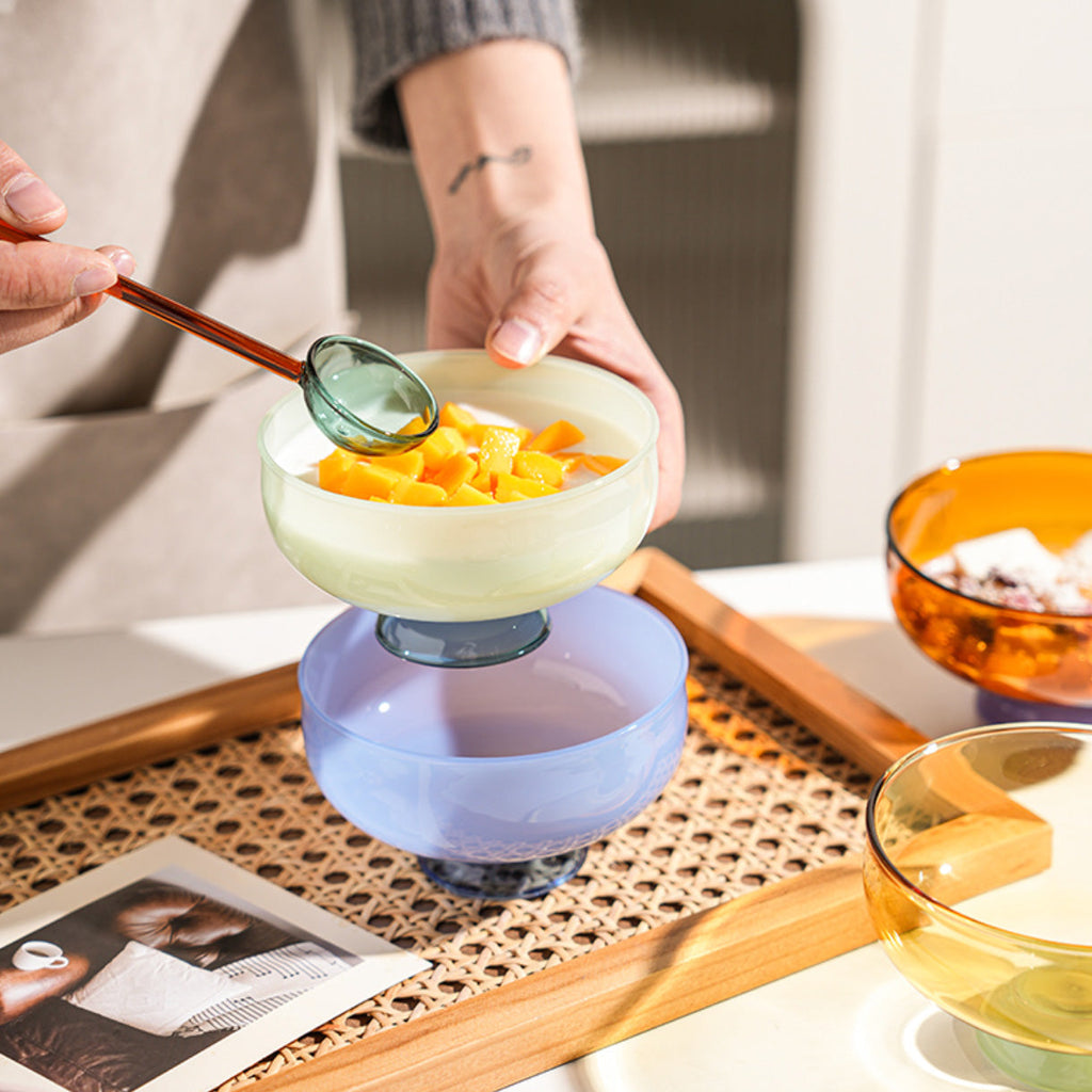 BowLift | Tazón de postre de borosilicato colorido con cuchara