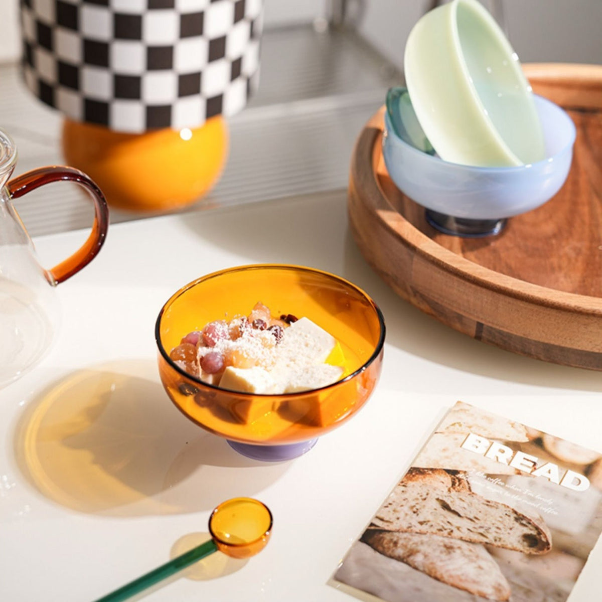 BowLift | Tazón de postre de borosilicato colorido con cuchara