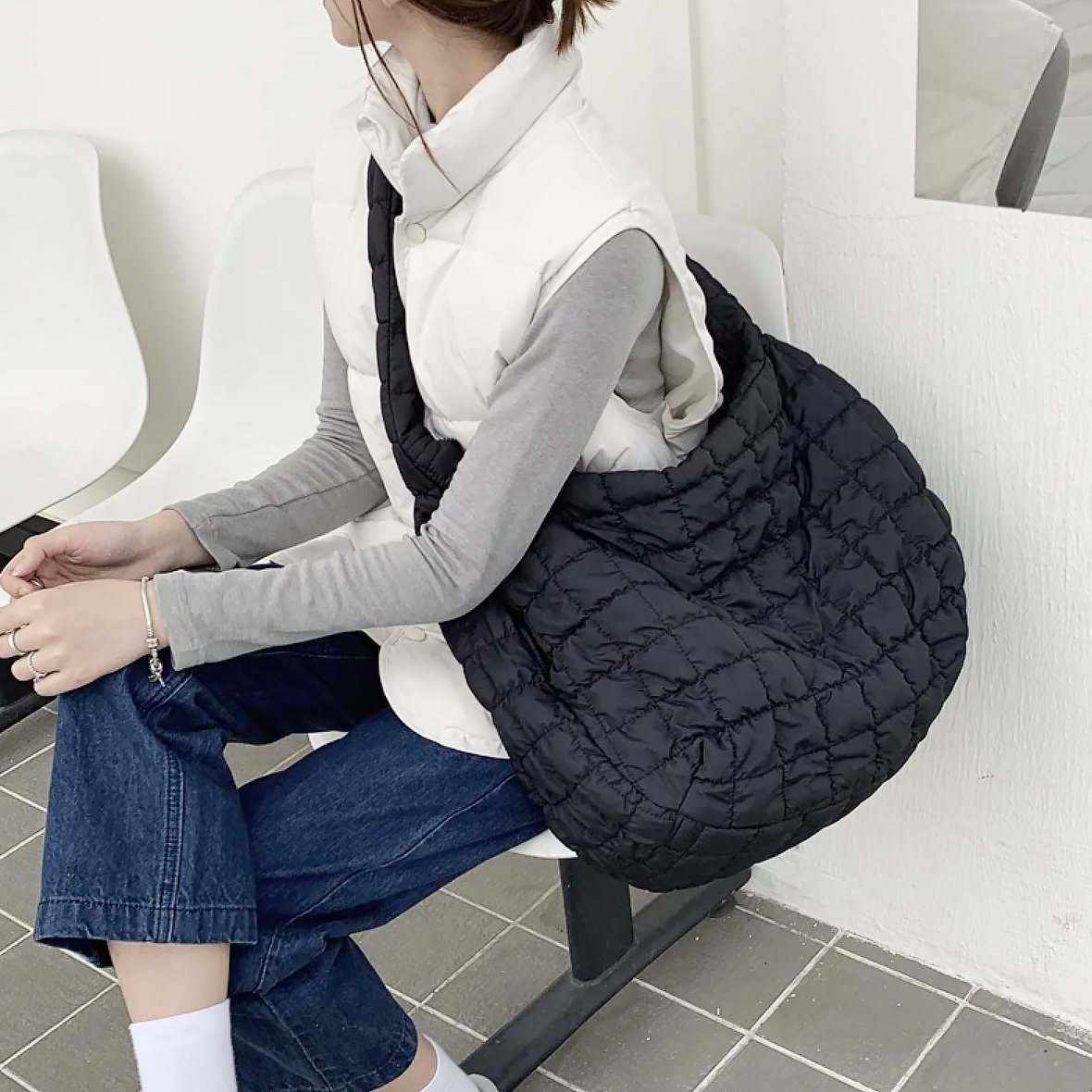 Bolso de Hombro X-Large con Diseño de Acolchado Cruzado