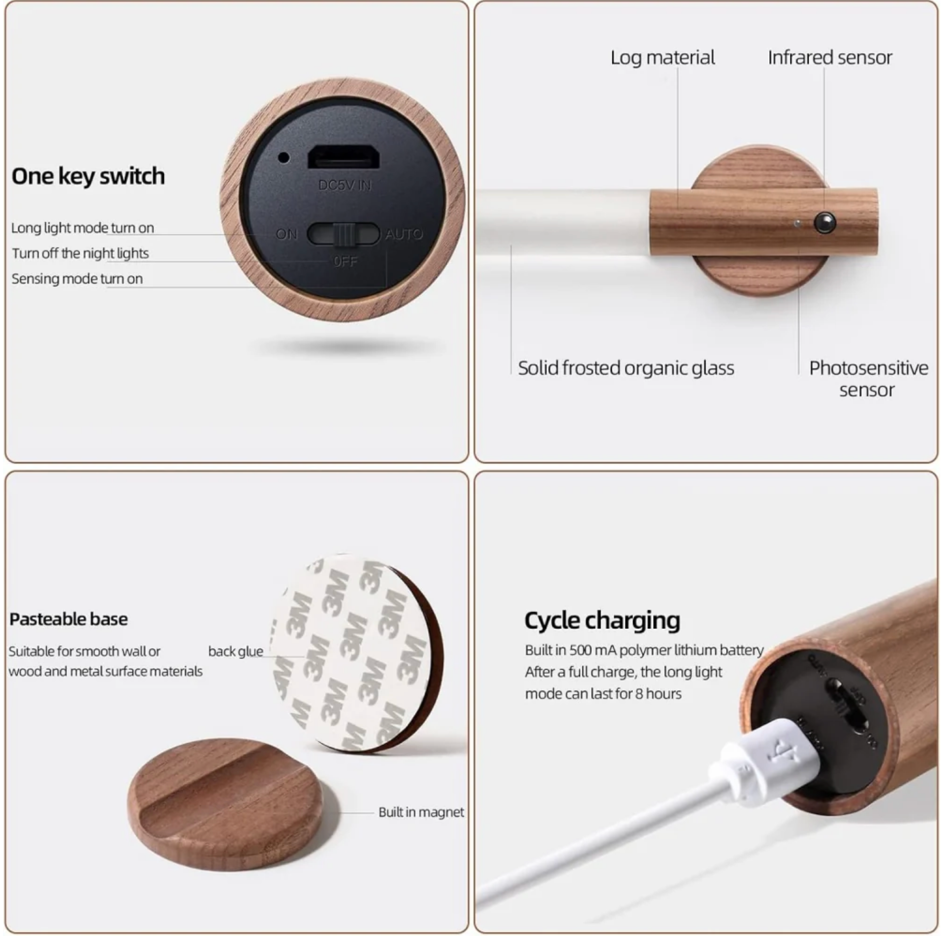 Luz de Pared LED Acrílica con Sensor de Movimiento