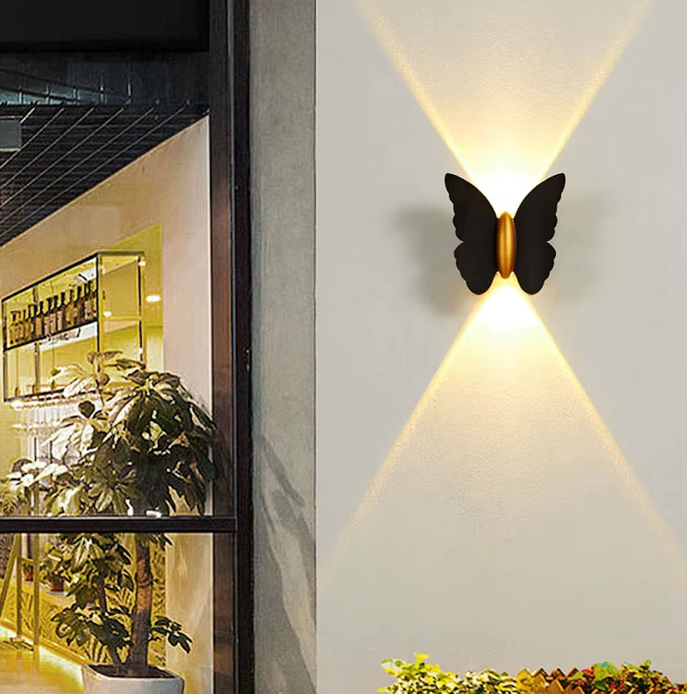 Lámpara de Pared Exterior Elegante con Mariposa - Luz Sconce LED