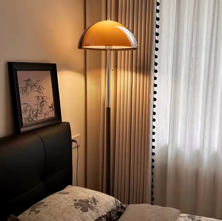 Lámpara de Pie Rustina Moderna - Cúpula de Acrílico Ámbar Retro para Sala de Estar