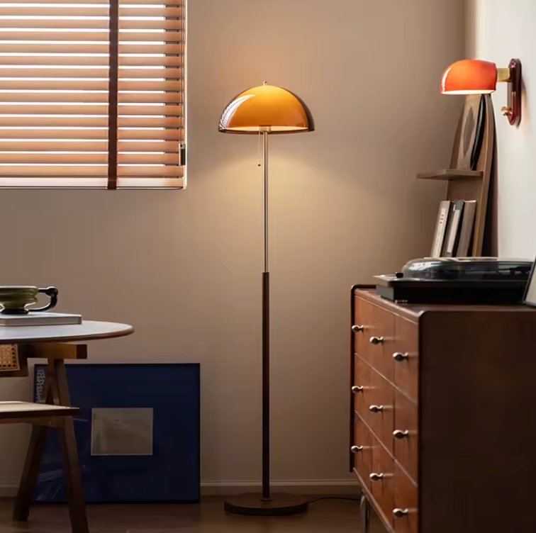 Lámpara de Pie Rustina Moderna - Cúpula de Acrílico Ámbar Retro para Sala de Estar
