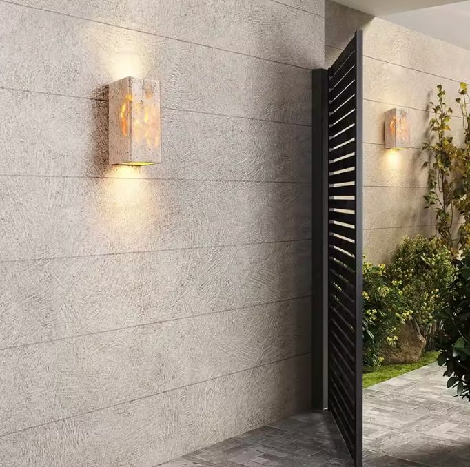 Lámpara de Pared Exterior Elegante Wabi Sabi | Lámpara de Pared de Piedra Travertina Impermeable para Jardín o Patio