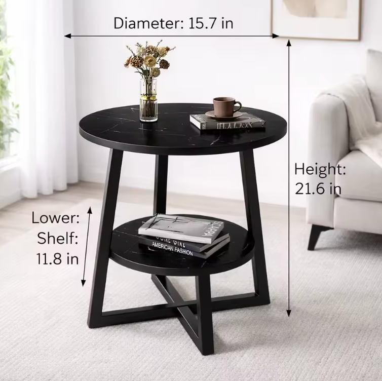 Mesa Lateral Moderna de Dos Niveles con Diseño Compacto – Mesa de Noche Versátil y Mesa de Exterior para Espacios Pequeños