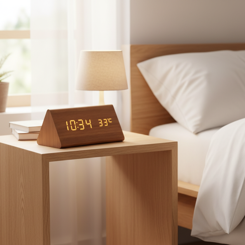 WOODSENSE – Reloj de madera LED con control por voz para una elegante visualización del tiempo