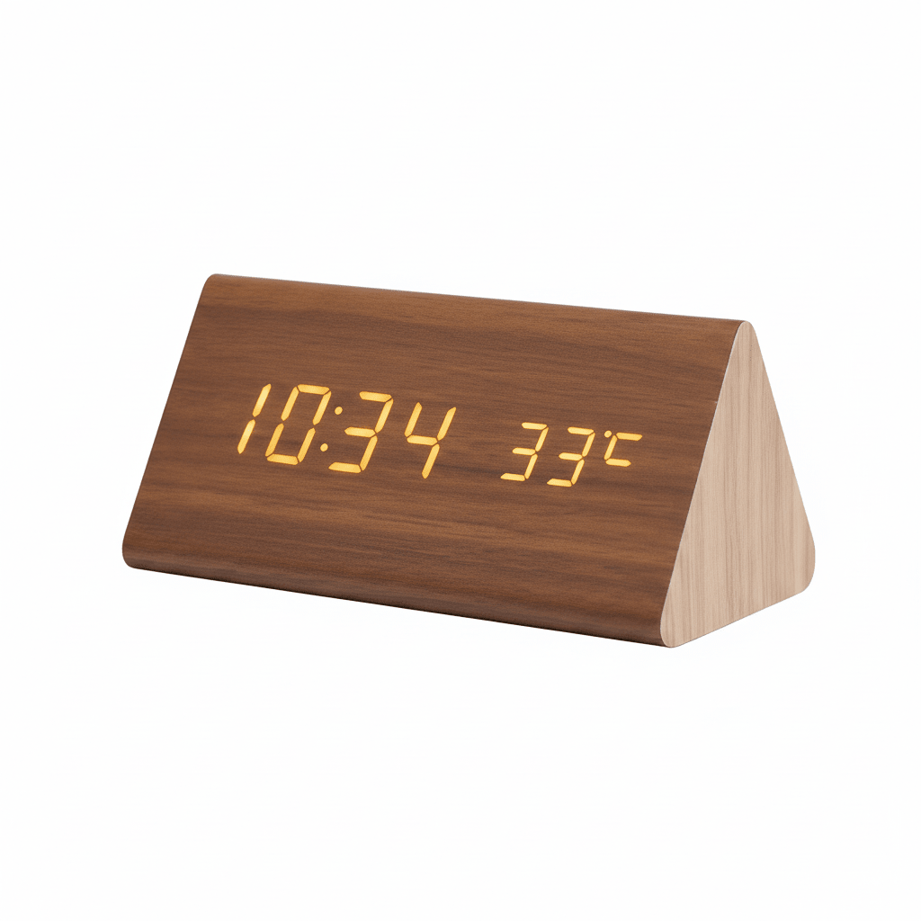 WOODSENSE – Reloj de madera LED con control por voz para una elegante visualización del tiempo