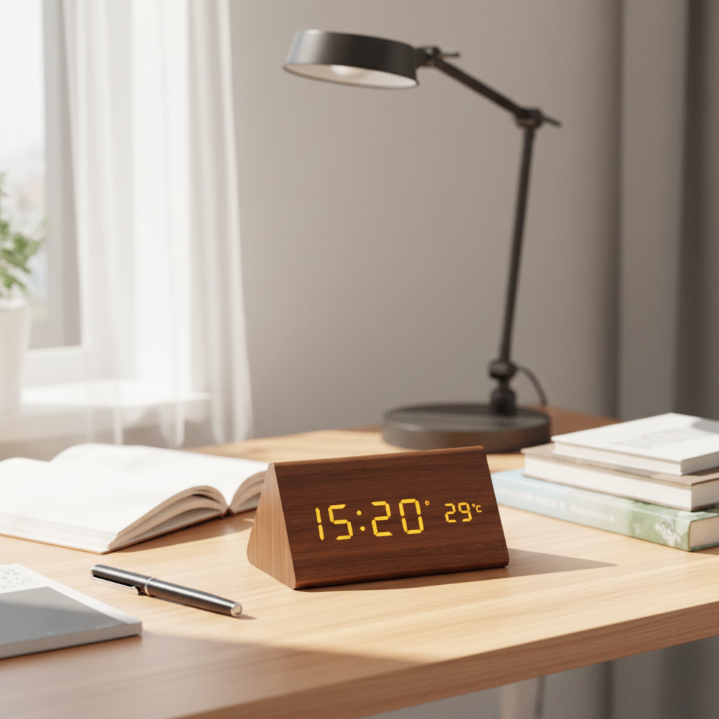 WOODSENSE – Reloj de madera LED con control por voz para una elegante visualización del tiempo