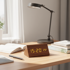 WOODSENSE – Reloj de madera LED con control por voz para una elegante visualización del tiempo