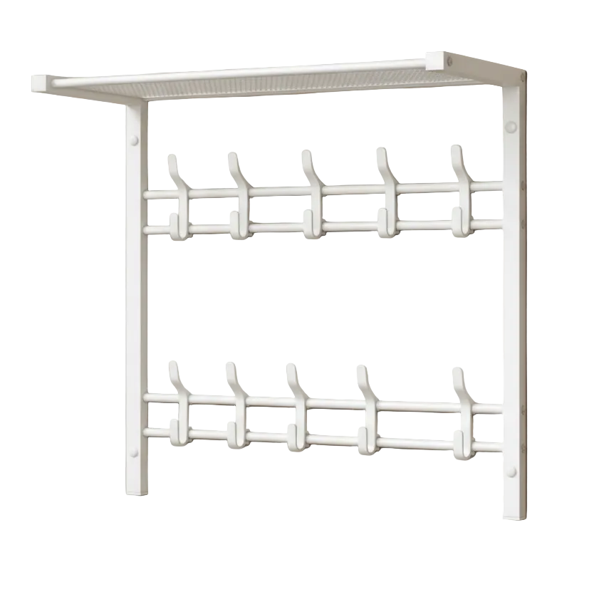 HOOKWELL – Perchero de pared 3 en 1 con estante, ganchos y barra para ropa