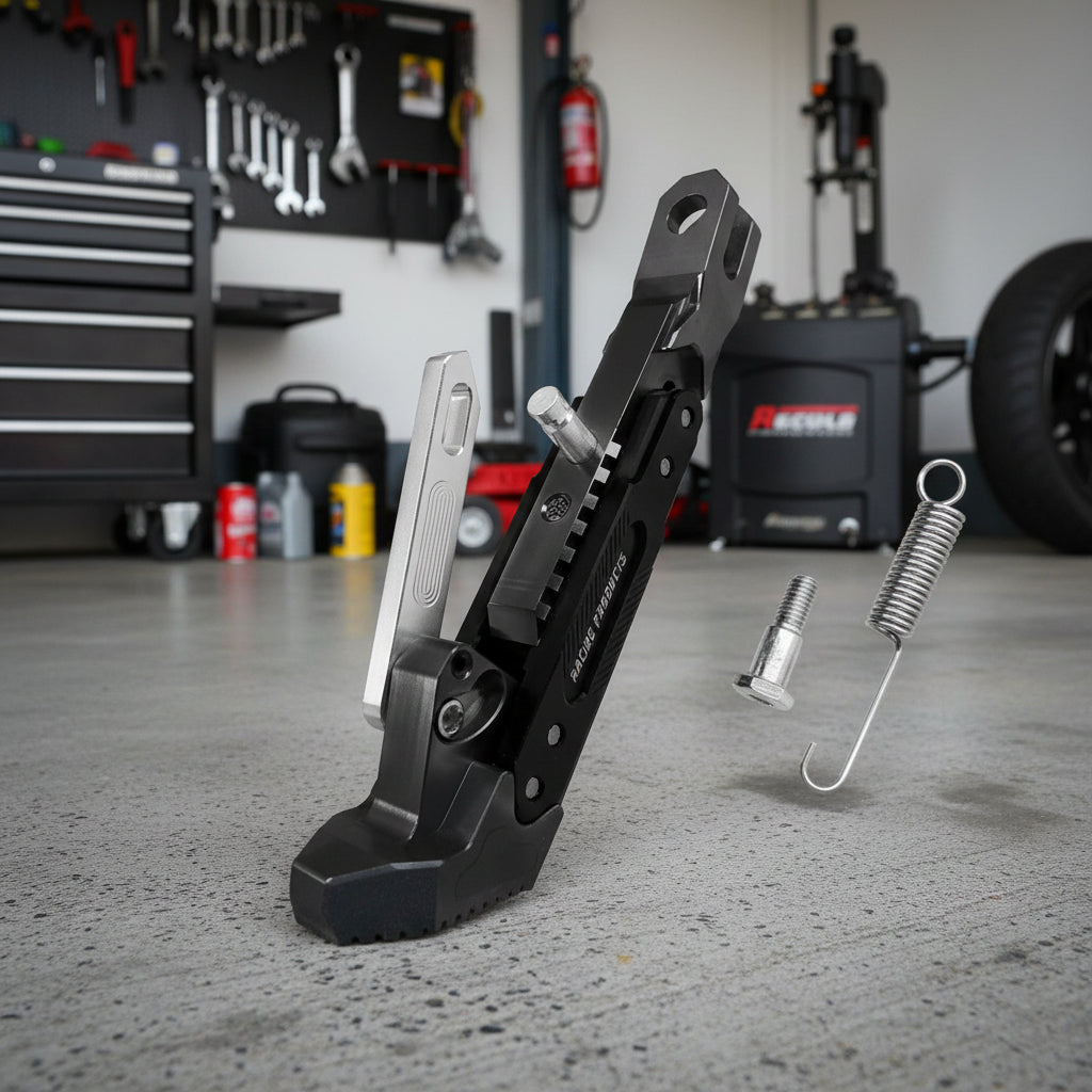 RIDERPRO - Soporte de Caballete de Metal de Alta Resistencia para Motocicleta, Soporte de Estacionamiento Lateral Estable