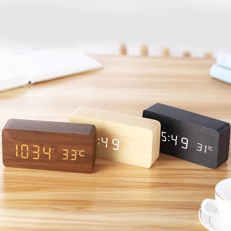 RELOJ DESPERTADOR LED TIMBERGLOW – Digital y Estiloso en Diseño de Madera Natural