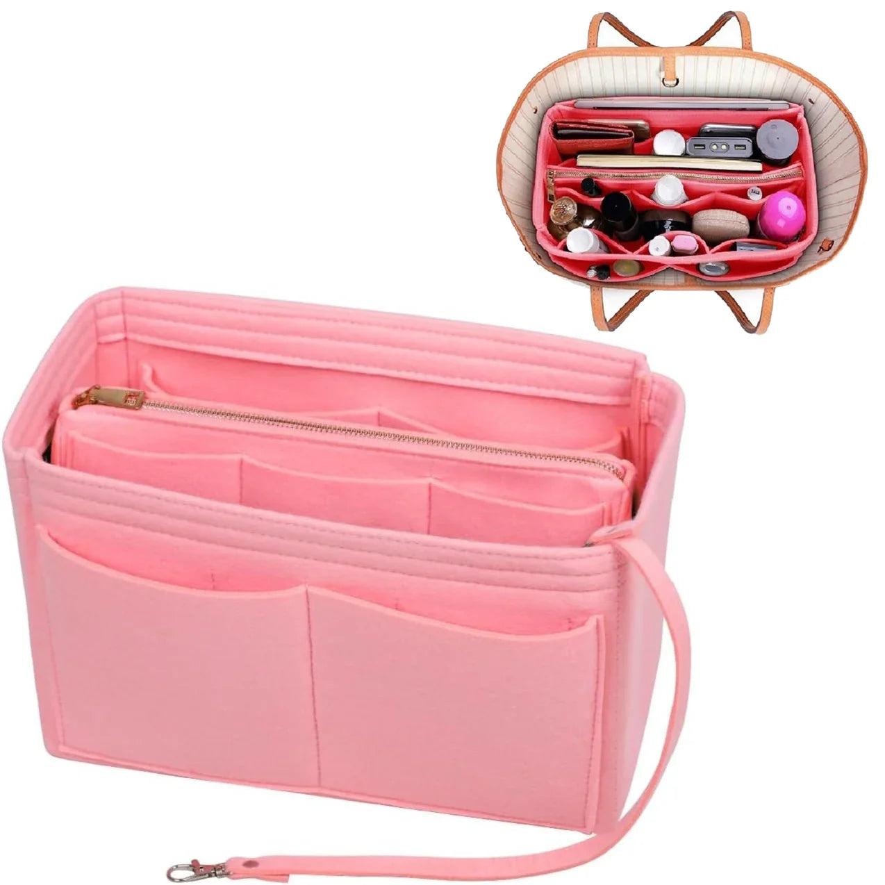 TaschenLuxe Organizador Interior | Inserto de fieltro con cremallera | 15 compartimentos y cinta para llaves | Para bolsos y shoppers