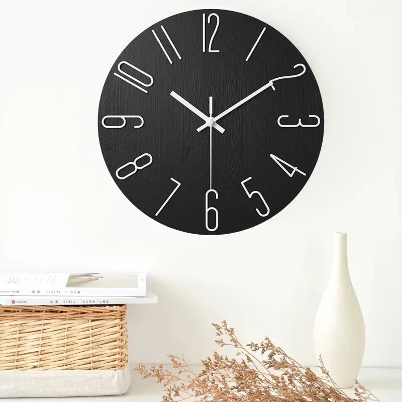 NordicTime - Reloj de pared de madera sin marco para una decoración silenciosa y moderna