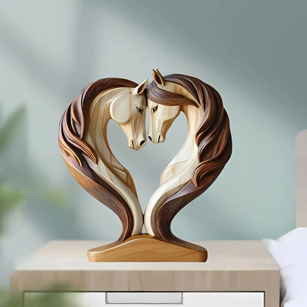 Escultura de Caballo Equora | Escultura de Madera de Caballo | Diseño 2D en Pose de Abrazo | Decoración para Sala de Estar, Oficina y Habitación Infantil