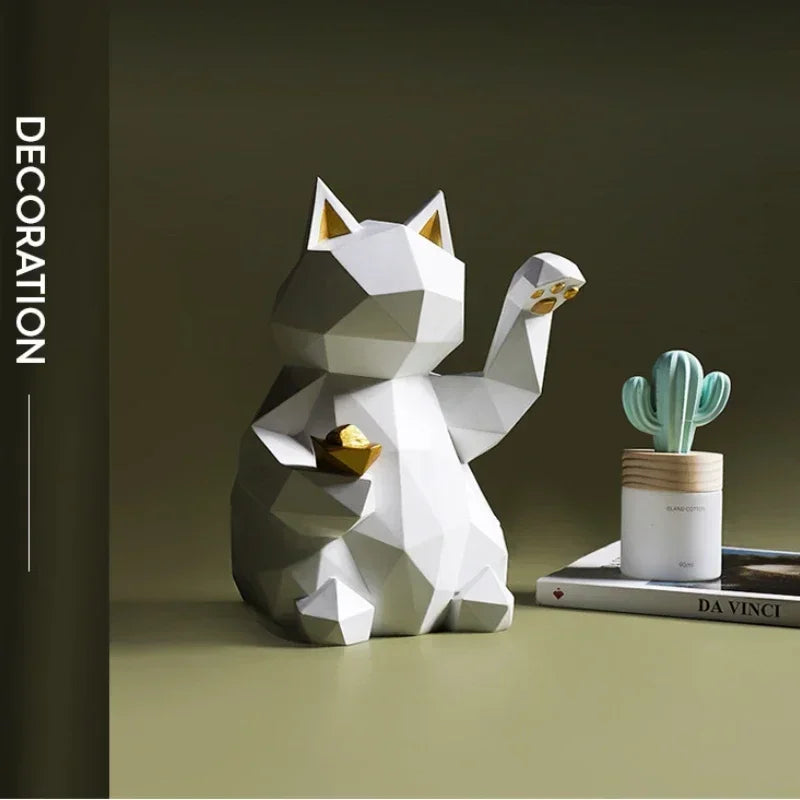 Lisslune | Estatuas de Gato de la Suerte en Geometría Minimalista Nórdica