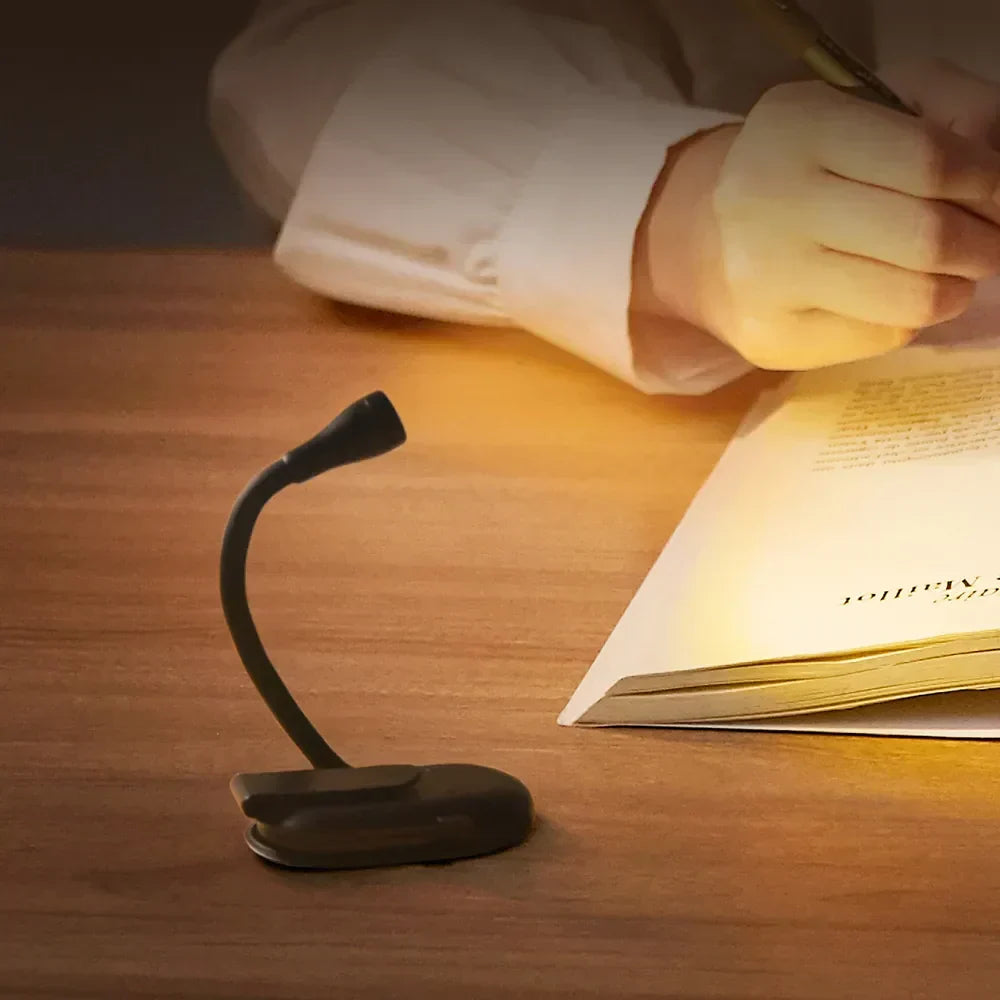 Mini Luz de Libro - Luz Nocturna Portátil con Clip y Carga USB, LED Regulable para Dormitorio, Protección Ocular y Camping - Lámpara de Libro con Clip Giratorio de 360°