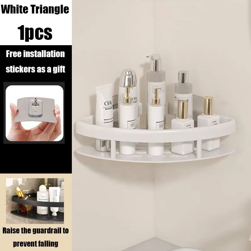 AquaSpace Pro | Estante de ducha de esquina sin taladrar | Aluminio | Resistente al óxido y a la carga | Estante de baño en negro, blanco, plata o negro-dorado