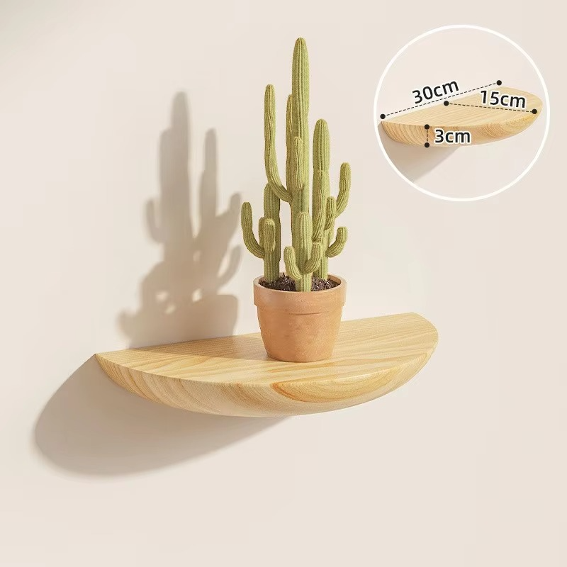 Estante Flotante de Madera en Forma de Media Luna - Exhibición Moderna Montada en la Pared para el Hogar y el Baño