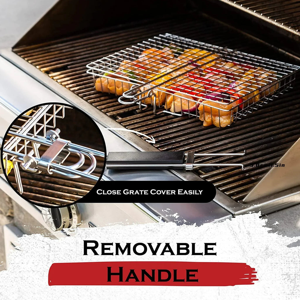 Kalsten | Canasta BBQ Grillaro | Plegable y Antiadherente | Acero Inoxidable y Resistente al Calor | Para Carnes y Verduras