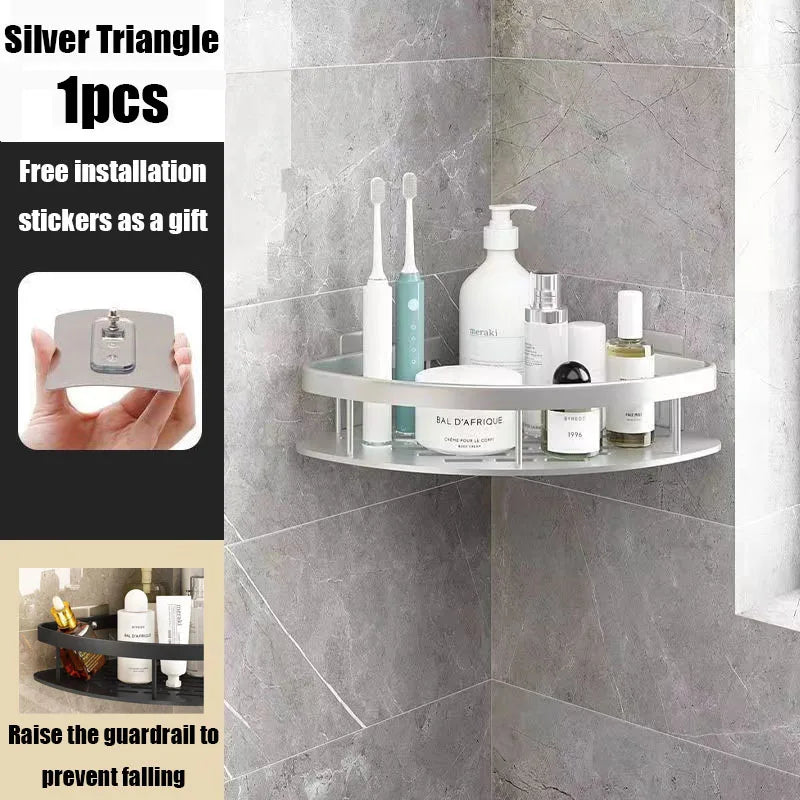 AquaSpace Pro | Estante de ducha de esquina sin taladrar | Aluminio | Resistente al óxido y a la carga | Estante de baño en negro, blanco, plata o negro-dorado
