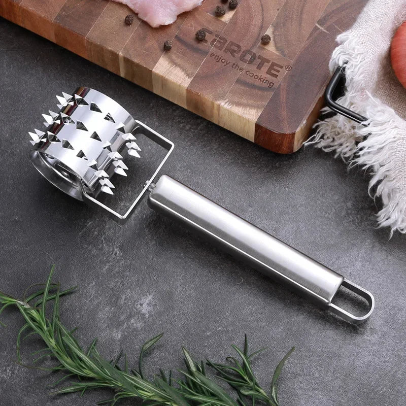 SteelTender Aplanador de Carne | Ablandador de Carne de Acero Inoxidable con Cabeza de Golpe | Para Filetes, Escalopes y Cerdo | 18 cm